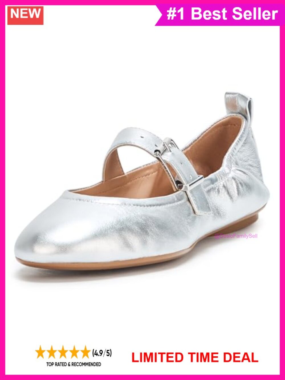 Mary Jane Ballet Flats Leather Round Toe Adjustable Buckle Casual